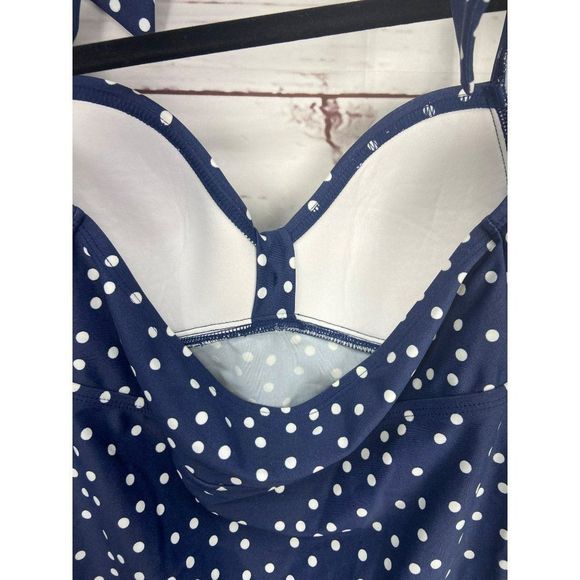 Merona Navy Blue Polka Dotted Size Medium 2 Piece Padded Tankini Swimsuit - Picture 4 of 8